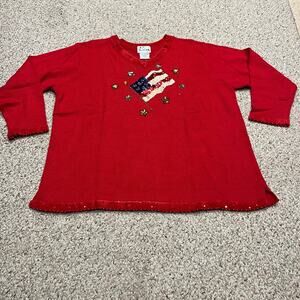 NEW Quacker Factory American Flag Sweater 2X Sequin Patriotic Americana Beaded